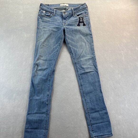 Abercrombie Kids Girls Denim Skinny Jeans Size 16 A Fitch Varsity Patch - Picture 3 of 13